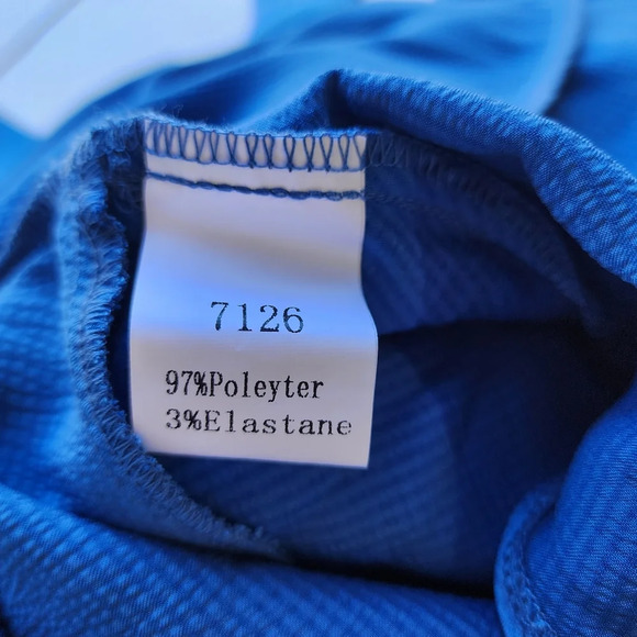 NWT BTFBM Blue Turquoise 3/4 Sleeve Satin Mini Stretch Dress A-Line Ruffle Hem L - Picture 14 of 16